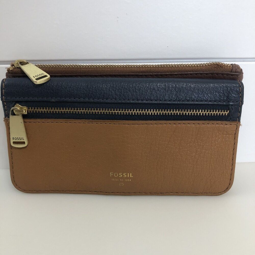 Fossil Women’s Preston Colorblock Leather Wallet Zippered Pockets Card Slots 7x4